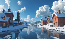 a very pretty city with snow covered hills