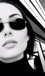 a woman is wearing a shirt and sunglasses with one hand over her face