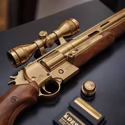 a rifle with a case on a black surface