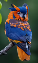 an orange blue bird sitting on top of a tree branch