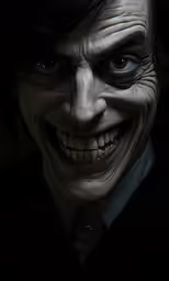 a man in a suit and black hair wearing scary makeup