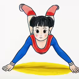 a child is doing handstand with their legs spread apart