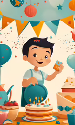 an illustration of a boy celebrating his birthday with cake