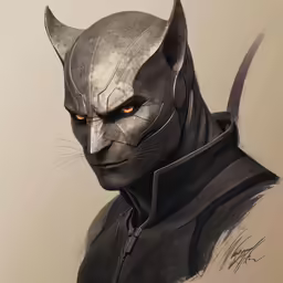 a drawing of an evil warrior wearing a black cat costume