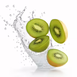 kiwis fall in water into a glass