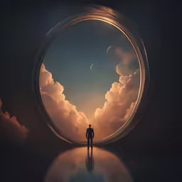 a person standing in a tunnel at dusk