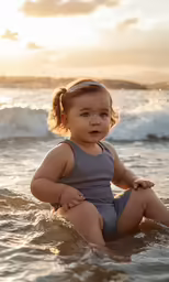 a little girl that is sitting in the water