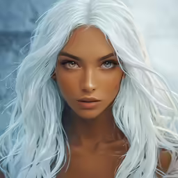 an image of a woman with long white hair