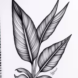 a drawing of a branch with leaves on it,an ink drawing of leaves on a sheet of paper