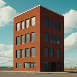 a very tall red building in the middle of nowhere