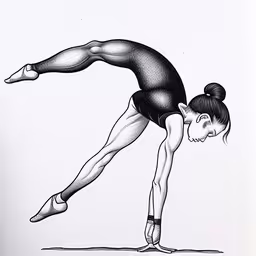 a drawing of a female ballet dancer in an artistic pose,a black and white drawing of a ballerina