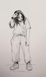 a line drawing of a woman standing on one foot