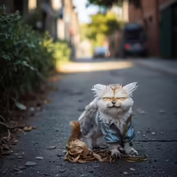 a cat with very large wings is sitting on the ground