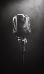 a microphone that is on a stand and some clouds in the background