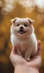 someone is holding a puppy in their hand