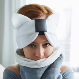the woman is wrapped in a towel and wearing an animal ears hat