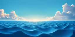 the ocean is shown with clouds and bright blue water