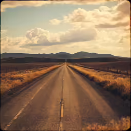 an image of an open road with mountains in the background
