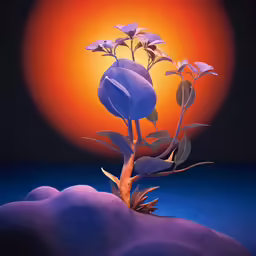 an abstract picture of two plants growing from the ground