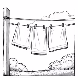 three white shirts hanging from a line above trees
