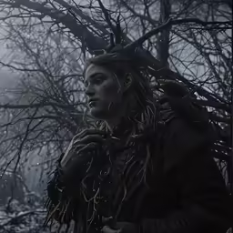 a person standing in the middle of trees