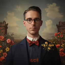 the young man in a tuxedo is wearing glasses