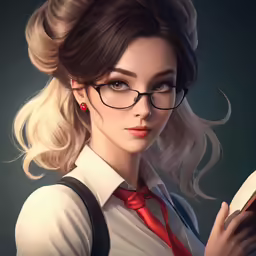 a girl with blonde hair, glasses, and a red tie