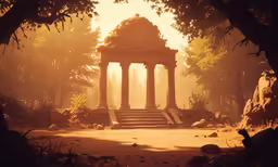 there is an old monument at the end of the stairs