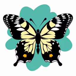 a very pretty looking butterfly with very bright wings,a yellow and black butterfly on a green flower