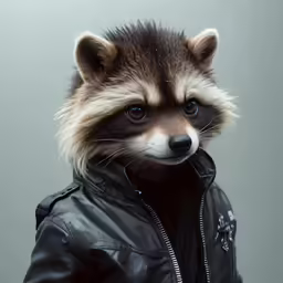a racoon wearing a jacket standing up