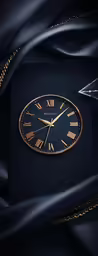 the golden roman numeral clock has a black cover around it