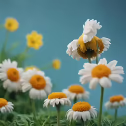 a small cluster of daisies and other flowers near one another
