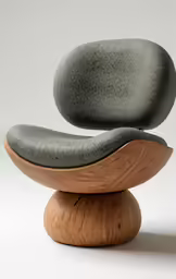 a chair that is sitting on a wood base