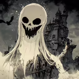 an image of a ghost that is on top of clouds