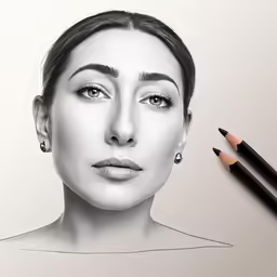 a pencil drawing of a woman and her face