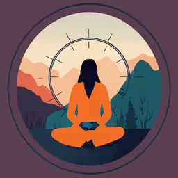 a woman meditating in meditation poses with mountains and the sun setting behind her,a person sitting on the ground doing meditation