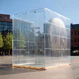 a giant sculpture with a woman behind it