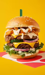 a hamburger that has cheese on it