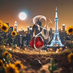 a field of flowers with the eiffel tower in the background
