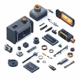 various electronic components displayed on a white background