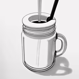 a black and white drawing of a mason jar