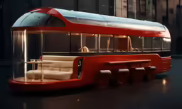 a model of a red bus on display