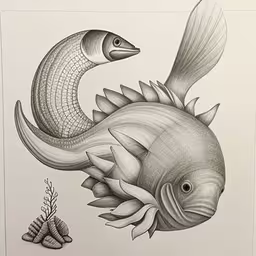 this is a drawing of a fish and seaweed