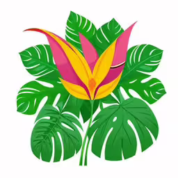 the tropical plant is colorful and has long leaves,some pretty plants with large leaves in the center