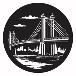 a drawing of a bridge that has a building in the background