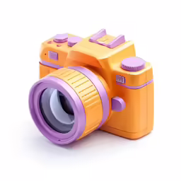 an orange and purple camera with a purple lens
