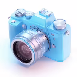 blue digital camera with small lens and flash memory