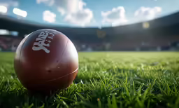an nfl football sitting on top of a green field