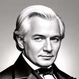 a photo of the famous white man wearing a tuxedo
