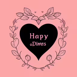 a heart that says happy dimes with the word dimes inside,a heart with a frame that reads, happy d 